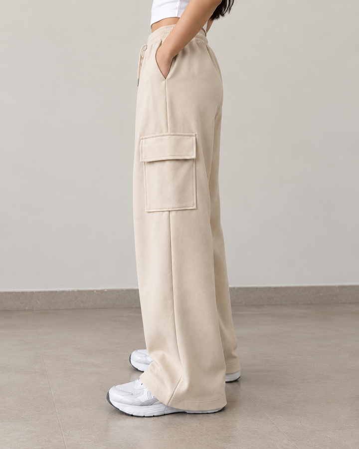 HIGH WAISTED WIDELEG CARGO TROUSER FOR WOMEN – BEIGE
