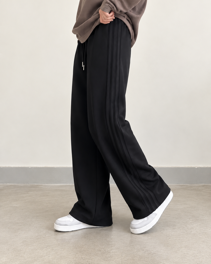 HIGH WAISTED SIDE SEAM WIDELEG TROUSER FOR WOMEN- BLACK