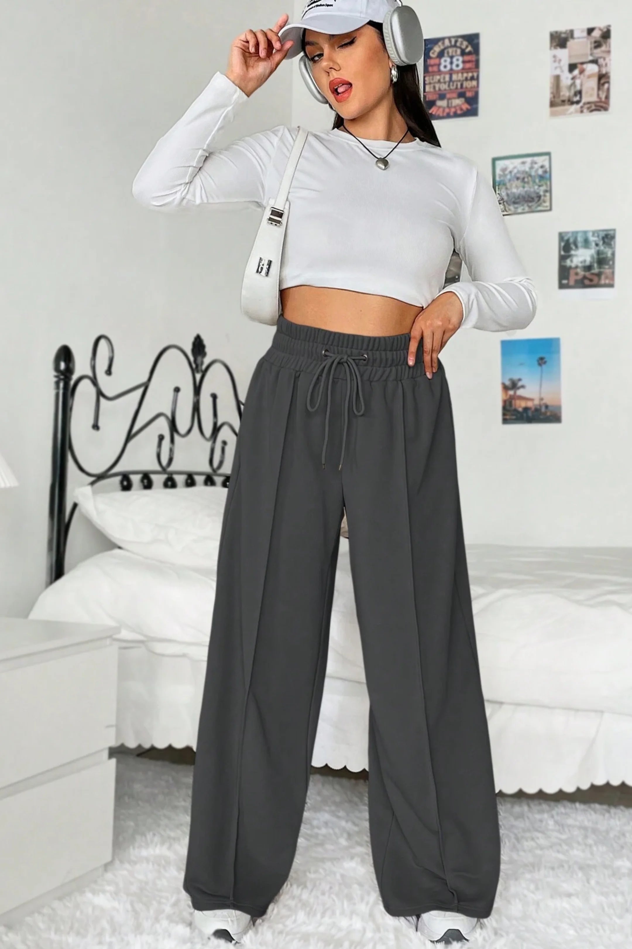 HIGH WAISTED WIDELEG TROUSER FOR WOMEN – CHARCOAL