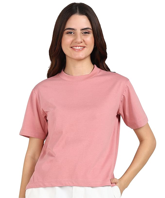 Women Relaxed Fit Side Slit Cotton Short Sleeve T-Shirt