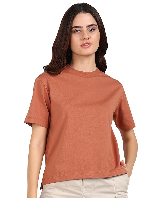 Women Relaxed Fit Side Slit Cotton Short Sleeve T-Shirt