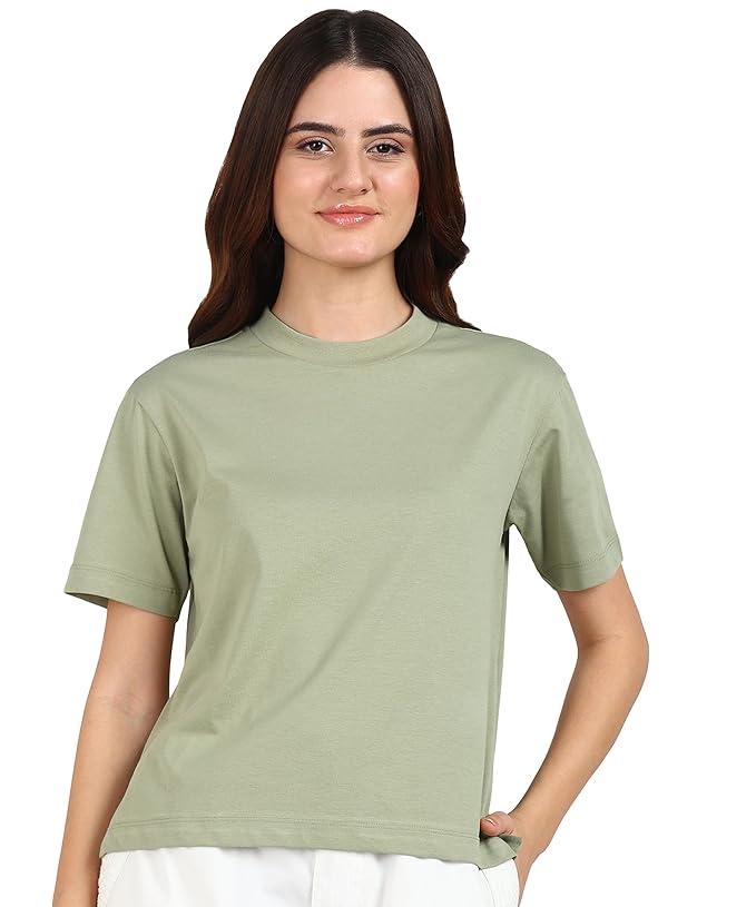 Women Relaxed Fit Side Slit Cotton Short Sleeve T-Shirt