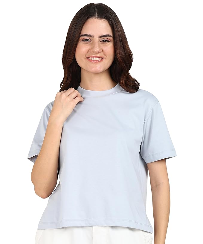 Women Relaxed Fit Side Slit Cotton Short Sleeve T-Shirt