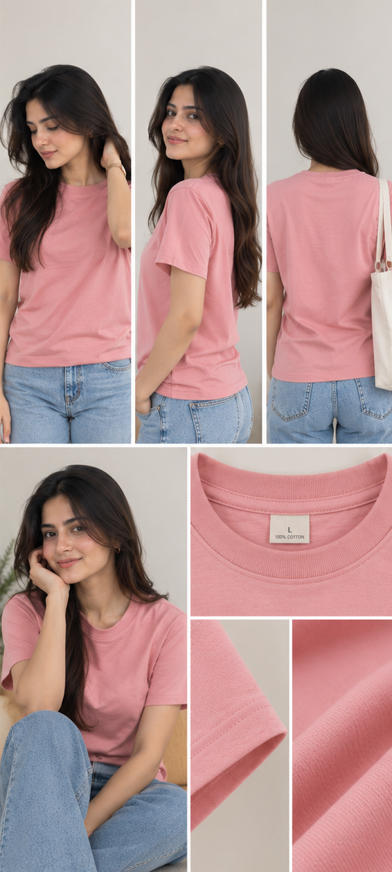 Women Relaxed Fit Side Slit Cotton Short Sleeve T-Shirt