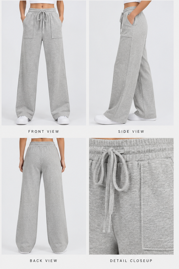 High Waisted Wide Leg Athletic Trouser | Upper Front Pocket Cargo | Grey