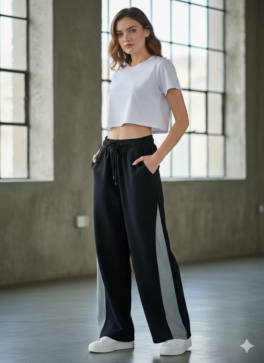 HIGH WAISTED WIDELEG LOOP TROUSER FOR WOMEN - BLACK
