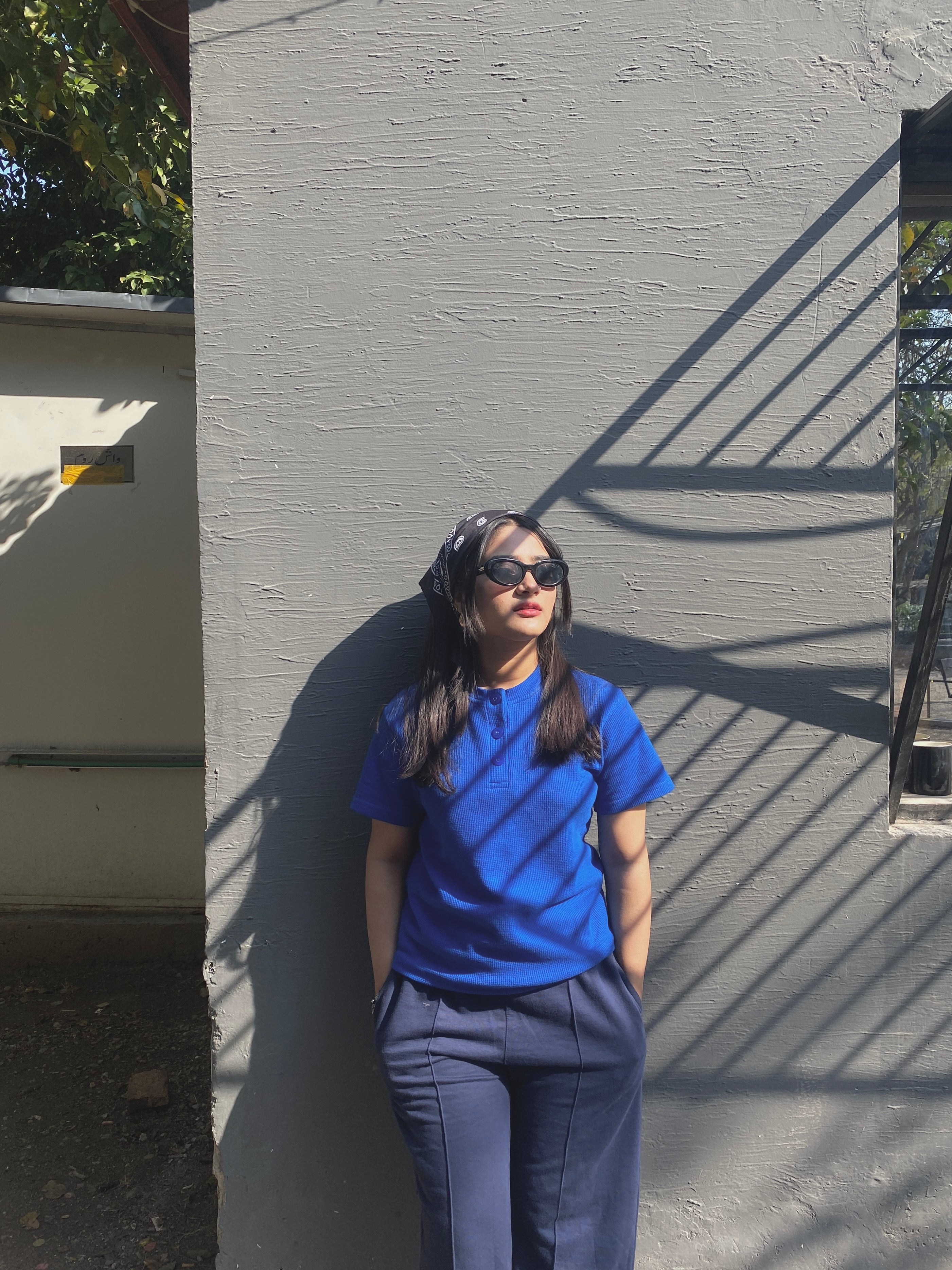 CW Button Front Rib Knit Tee – Royal Blue – (Half Sleeves)