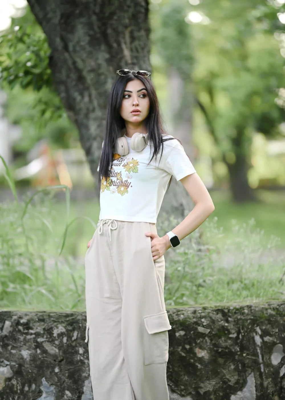 HIGH WAISTED WIDELEG CARGO TROUSER FOR WOMEN – BEIGE
