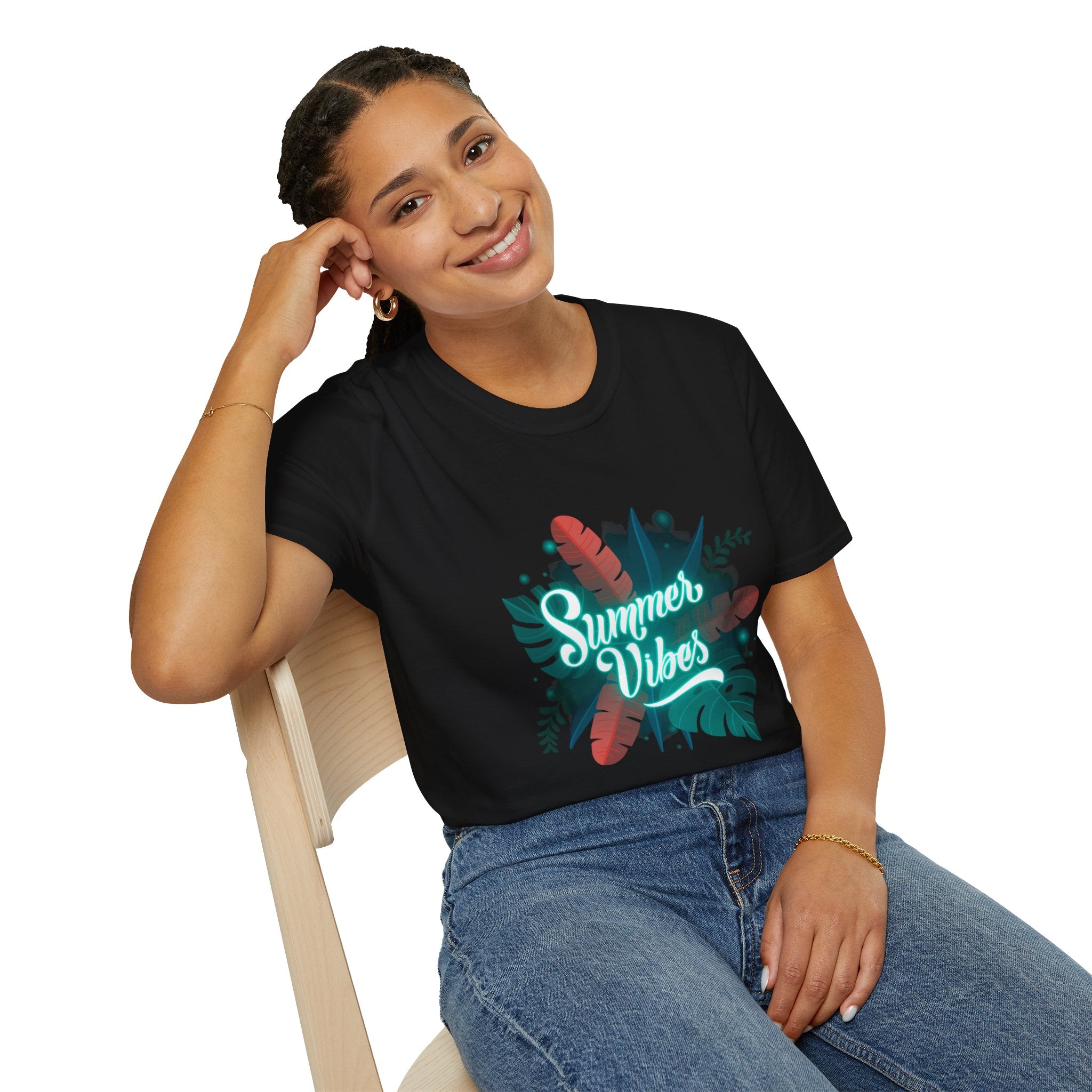 PRINTED DROP SHOULDER ROUND NECK TEE – BLACK – (Half Sleeves)