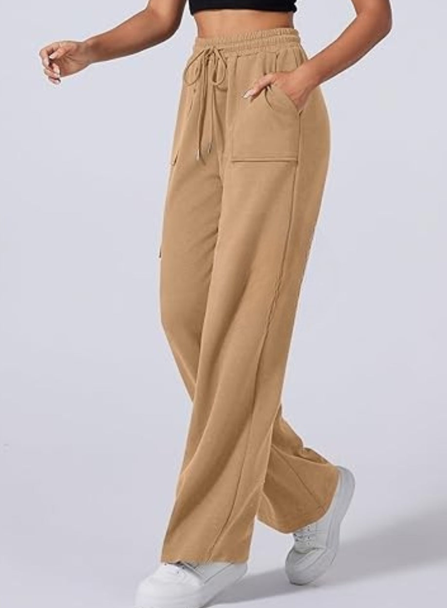 Women's High Waisted Wide Leg Athletic Casual Trouser | BEIGE