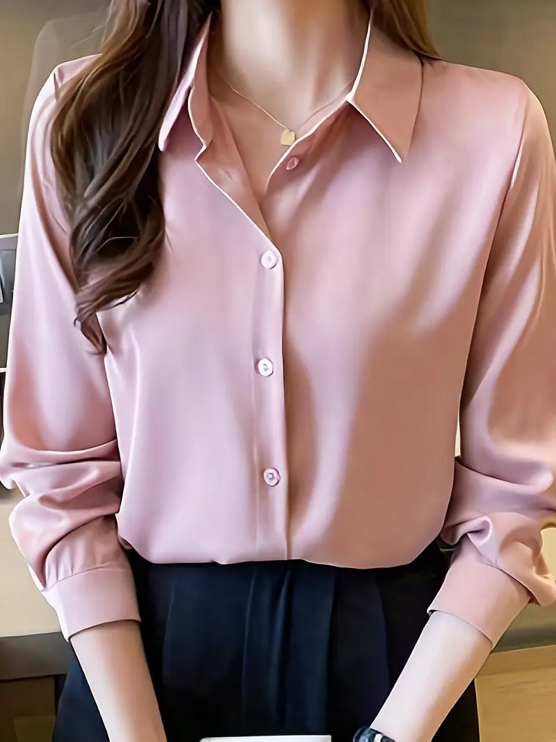 Polo Collar Shirt - Solid Color, Loose Fit, Perfect for Spring/Summer/Fall, Casual Chic Top
