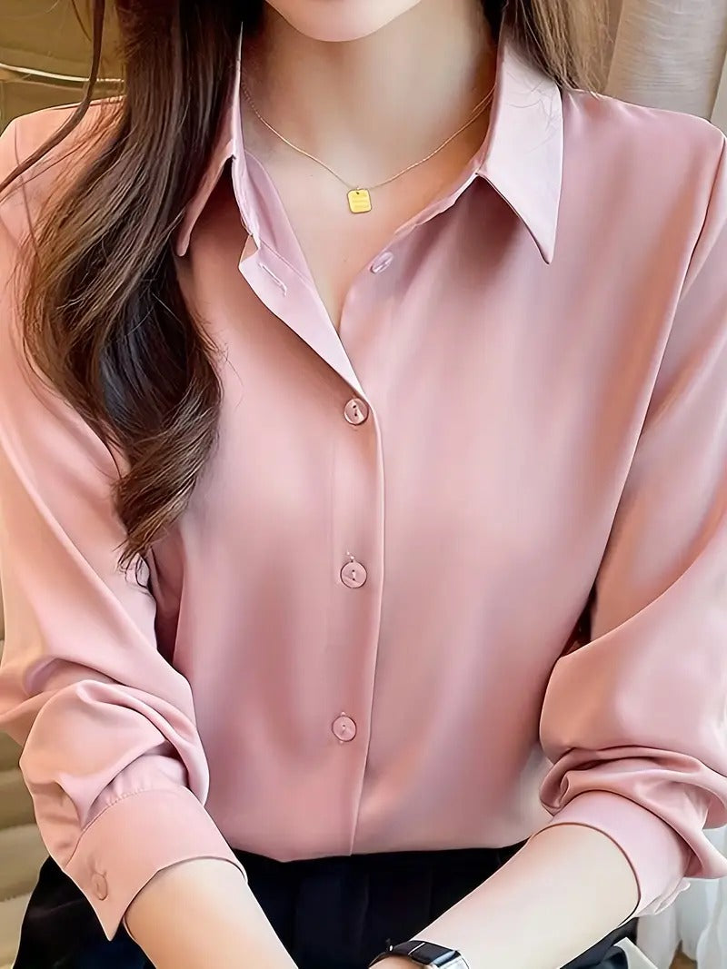 Polo Collar Shirt - Solid Color, Loose Fit, Perfect for Spring/Summer/Fall, Casual Chic Top