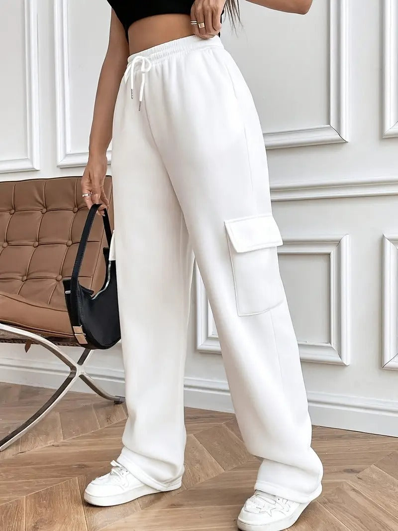 HIGH WAISTED WIDELEG CARGO TROUSER FOR WOMEN – WHITE
