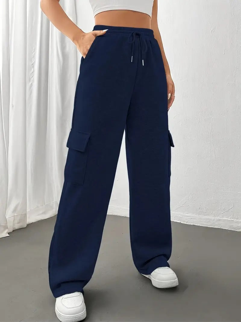 NAVY BLUE HIGH WAISTED CARGO SWEATPANT