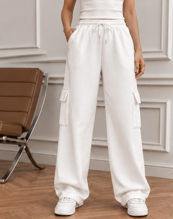 HIGH WAISTED WHITE CARGO Trouser