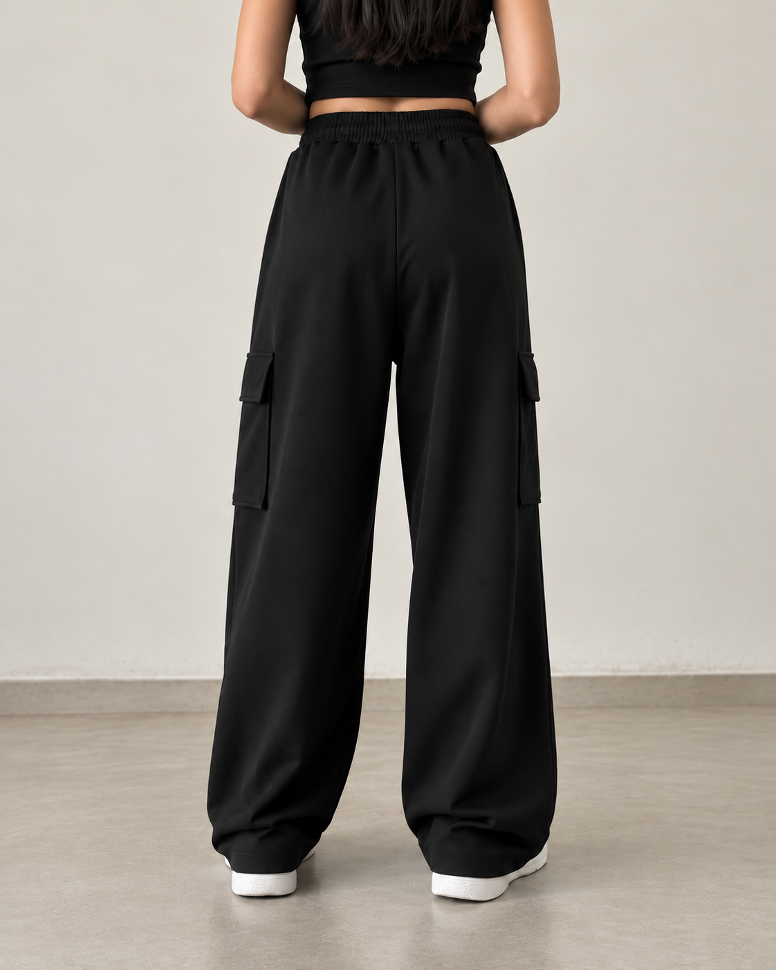 HIGH WAISTED BLACK CARGO Trouser