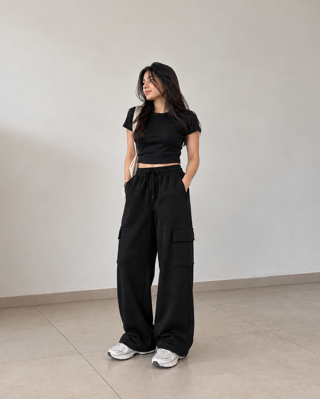 HIGH WAISTED BLACK CARGO Trouser