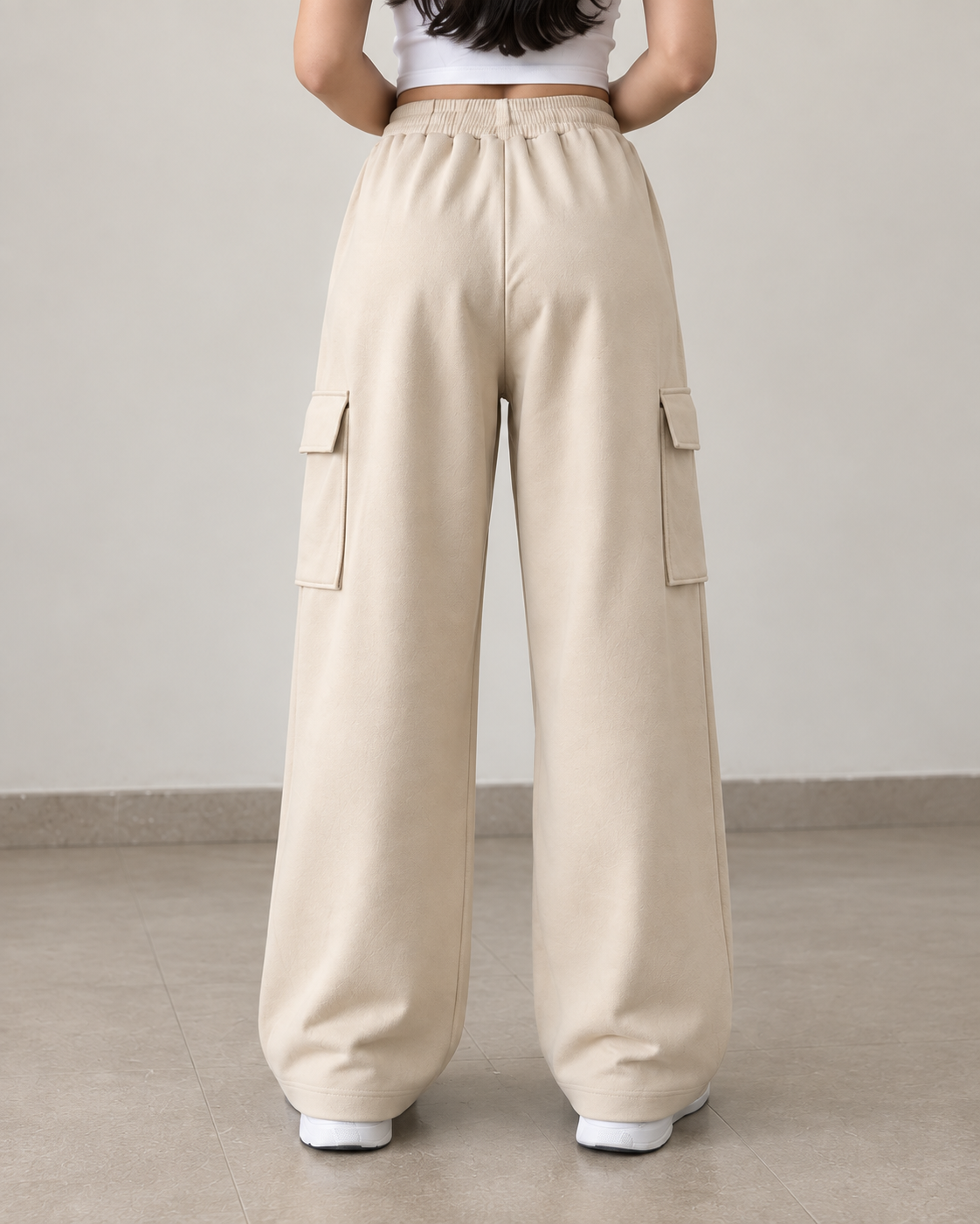 HIGH WAISTED WIDELEG CARGO TROUSER FOR WOMEN – BEIGE