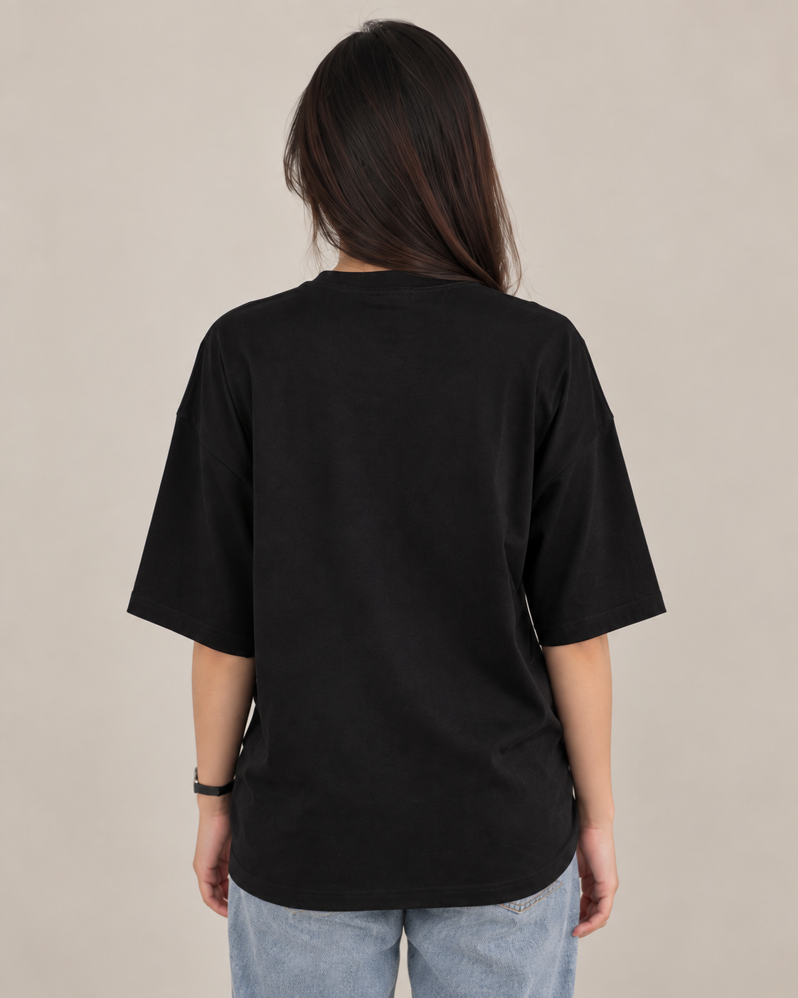 DROP SHOULDER ROUND NECK TEE – BLACK – (Half Sleeves)