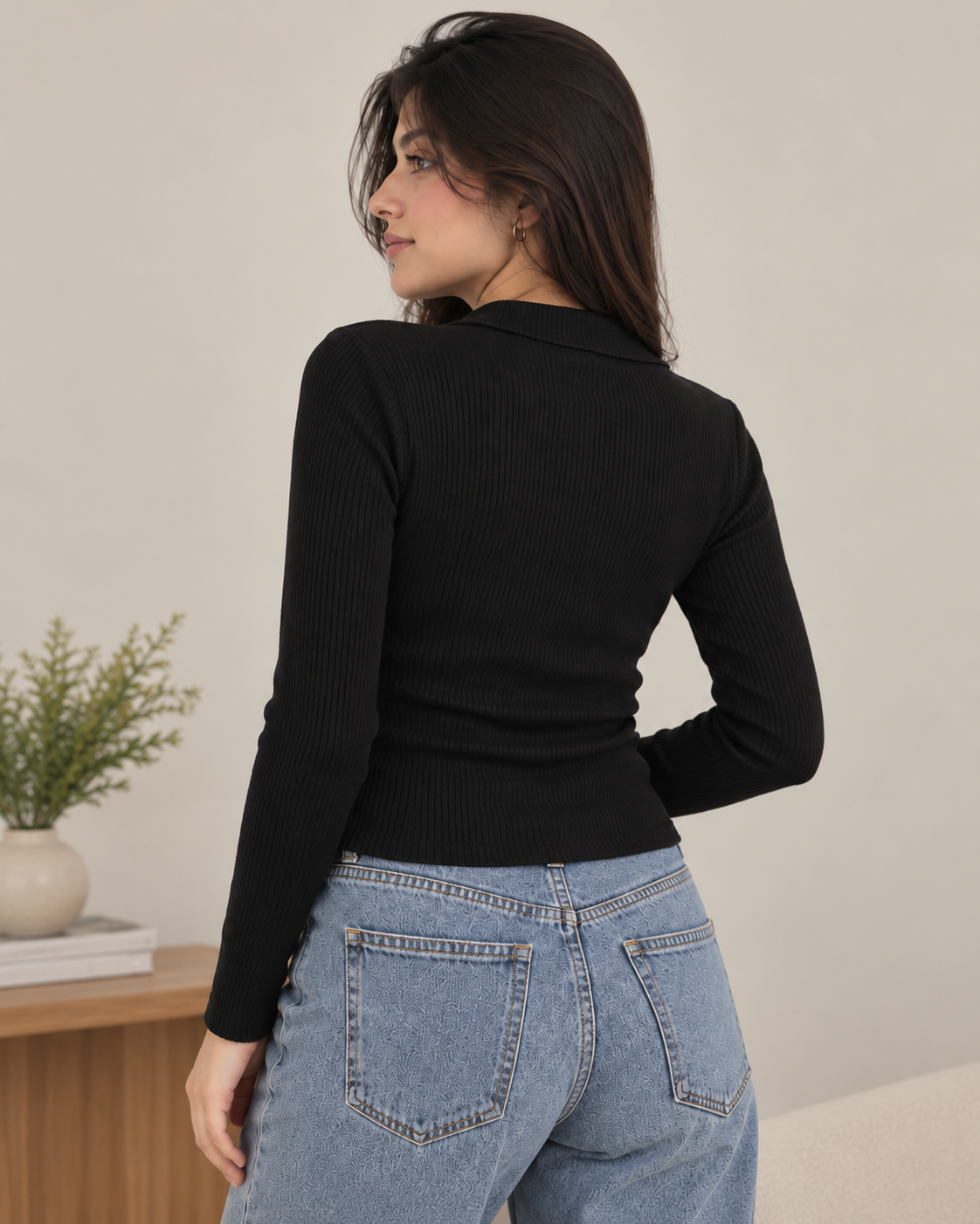 Mocked Neck black Zipper polo | Full Sleeves