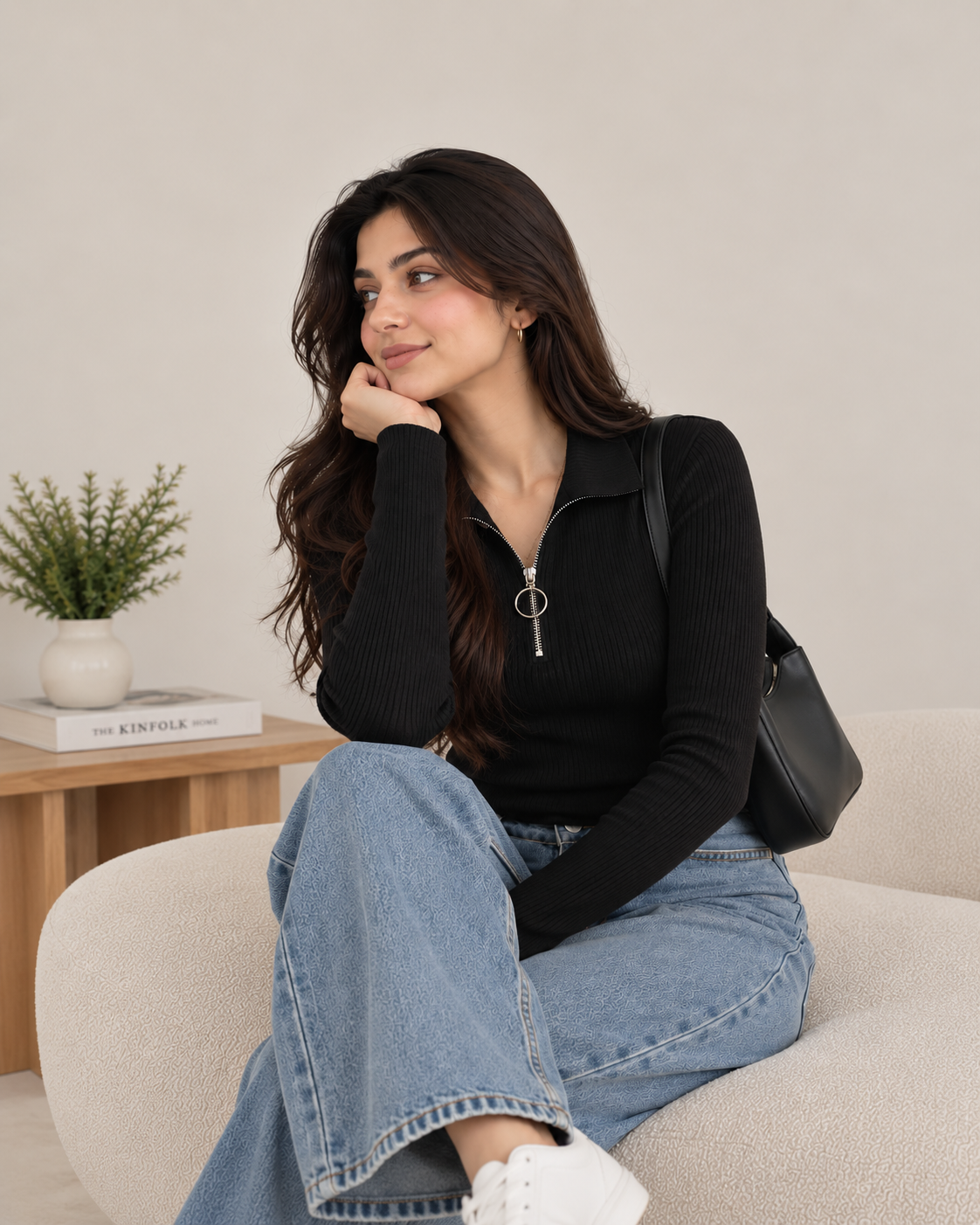 Mocked Neck black Zipper polo | Full Sleeves