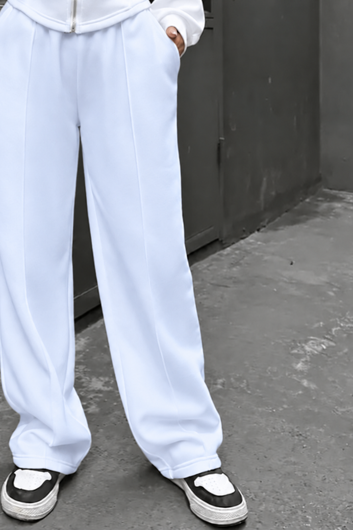 1024 clearance straight line trousers in school white with a subtle neel shade