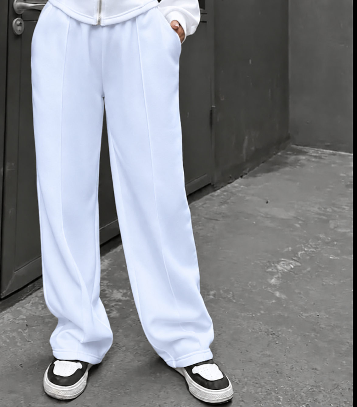 1024 clearance straight line trousers in school white with a subtle neel shade