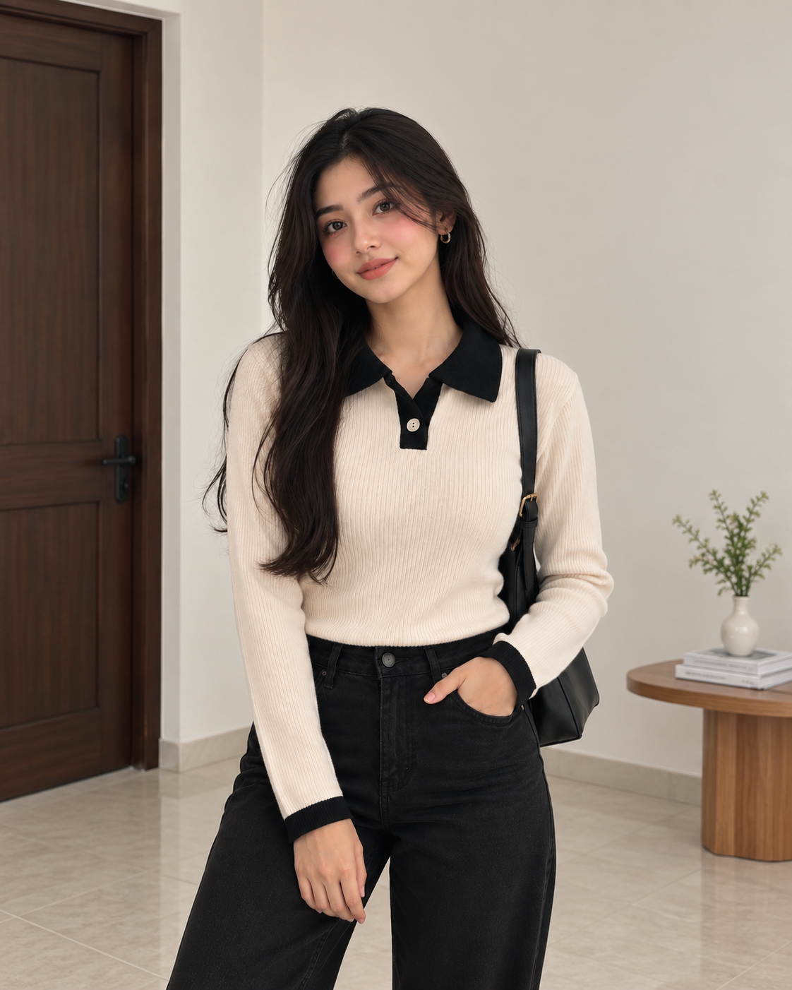 Casual Top- Beige Polo, Slim Fit