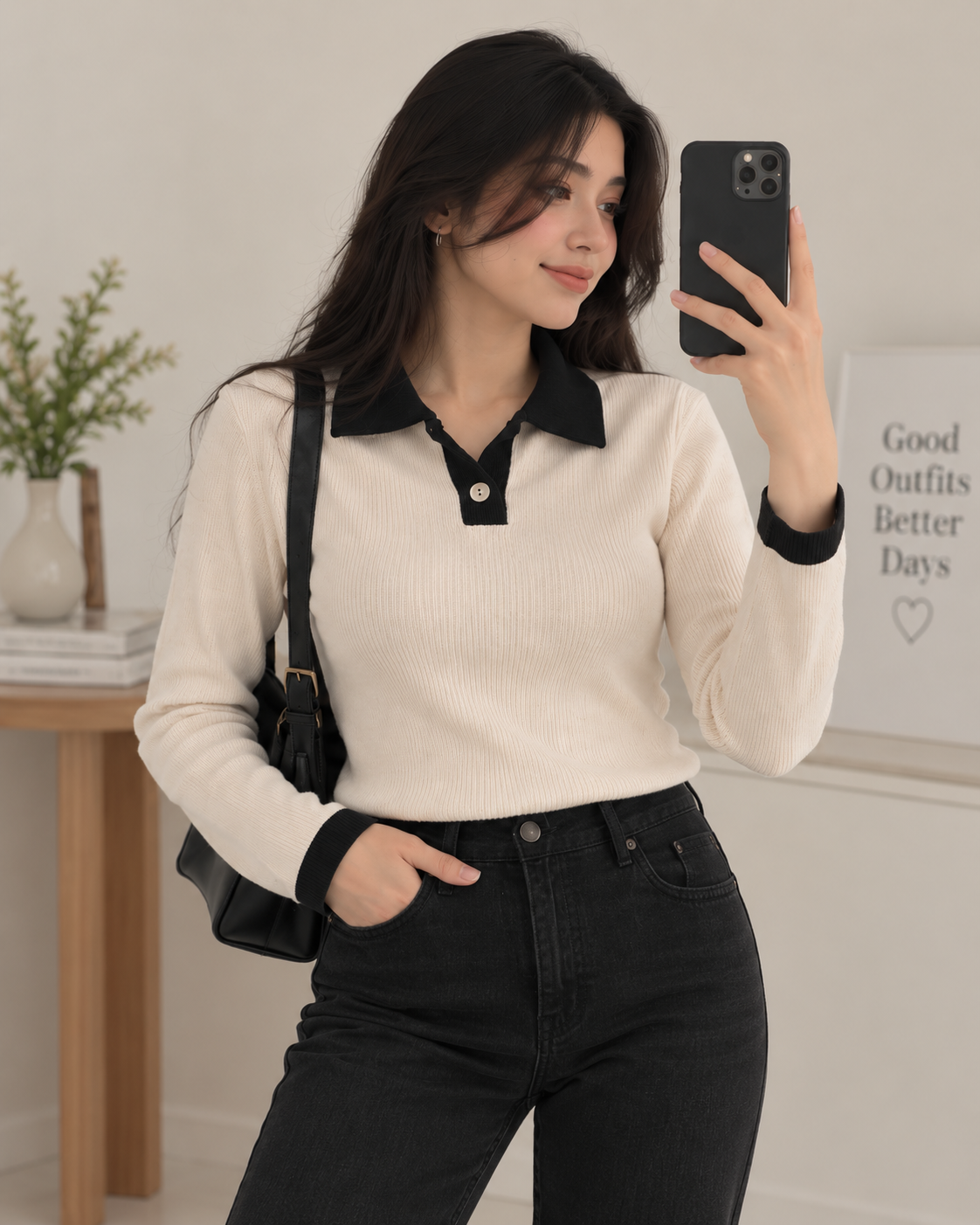 Casual Top- Beige Polo, Slim Fit