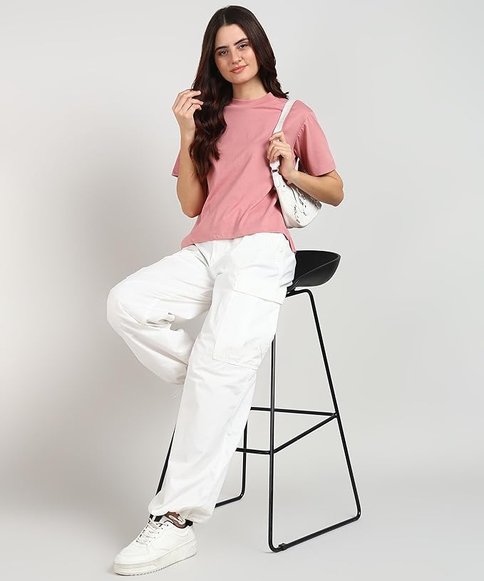 Women Relaxed Fit Side Slit Cotton Short Sleeve T-Shirt