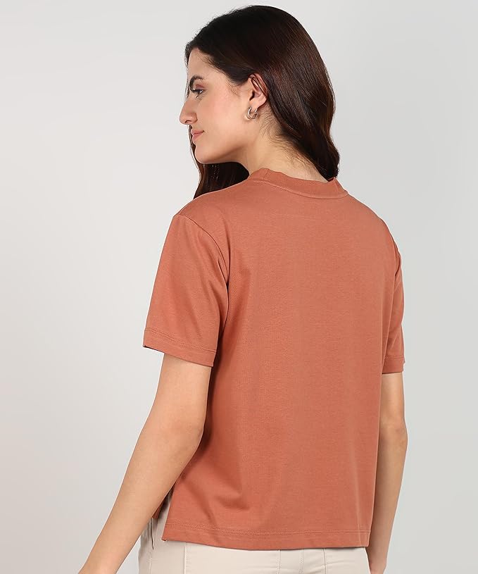 Women Relaxed Fit Side Slit Cotton Short Sleeve T-Shirt