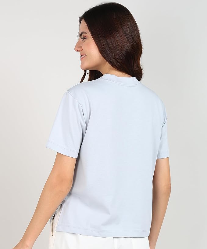 Women Relaxed Fit Side Slit Cotton Short Sleeve T-Shirt