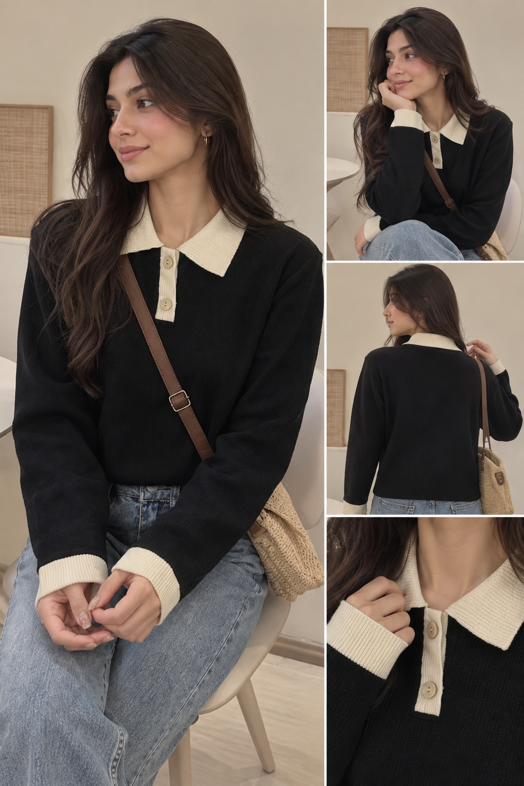 Casual Top- Black Polo, Slim Fit