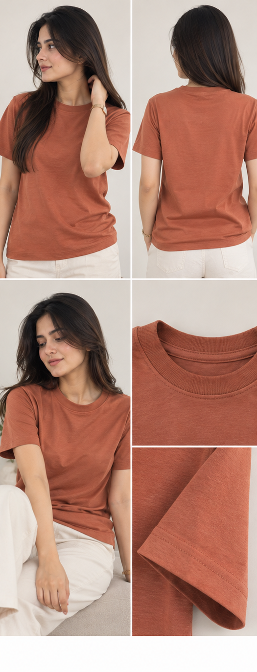 Women Relaxed Fit Side Slit Cotton Short Sleeve T-Shirt