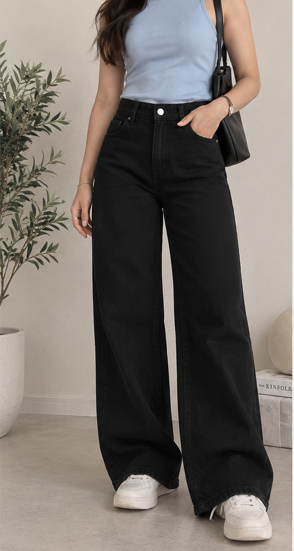 BLACK WIDELEG DENIM