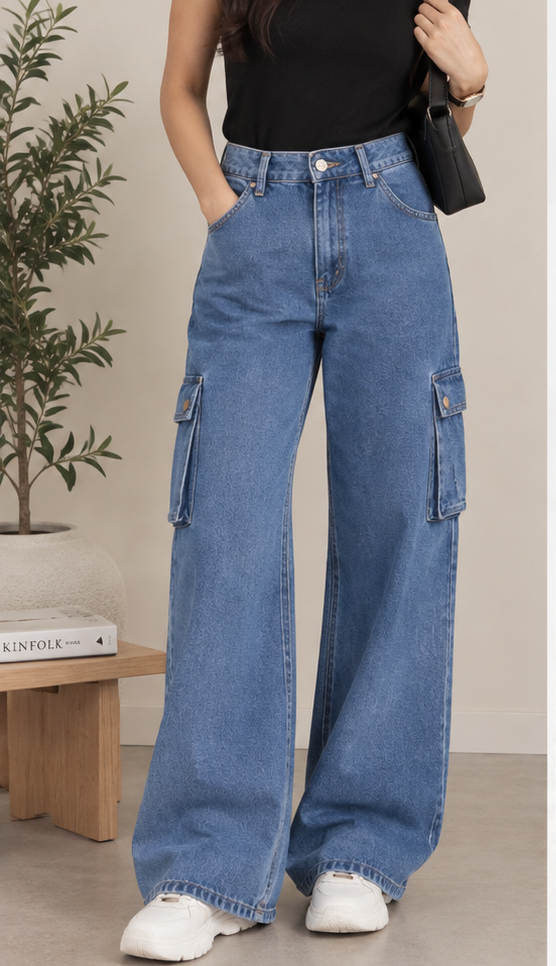 Blue Denim Cargo Jeans