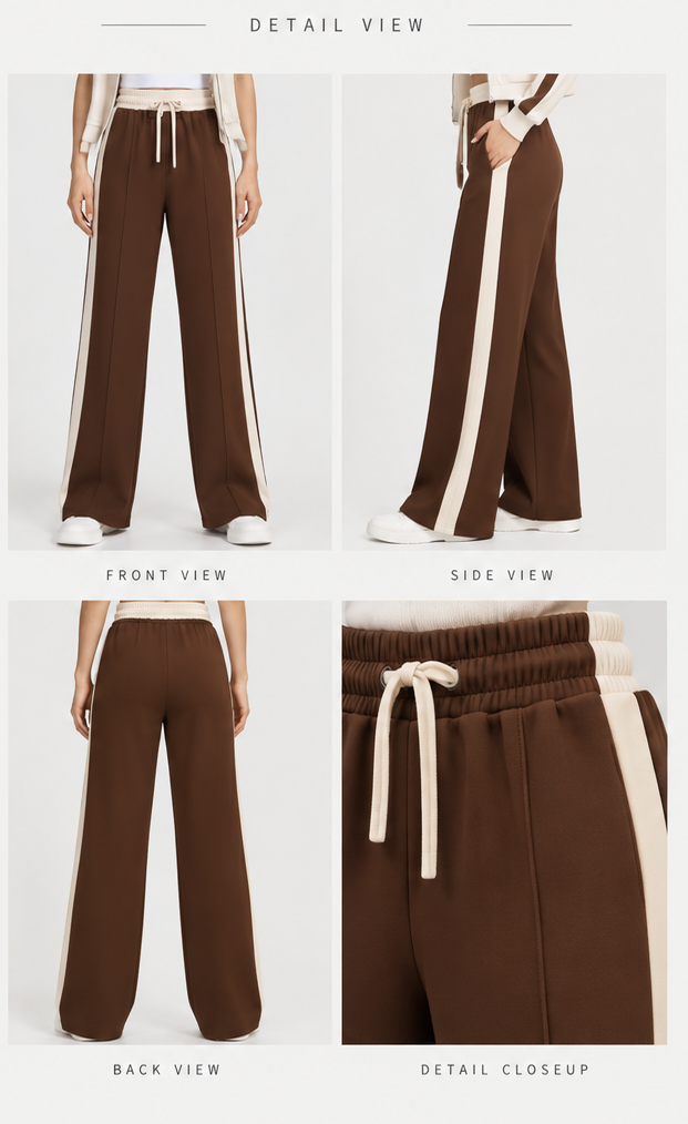 HIGH WAISTED WIDELEG SIDE PANNEL TROUSER FOR WOMEN- BROWN