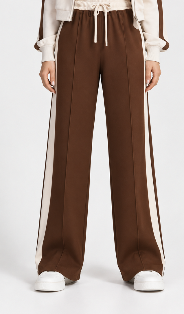 HIGH WAISTED WIDELEG SIDE PANNEL TROUSER FOR WOMEN- BROWN