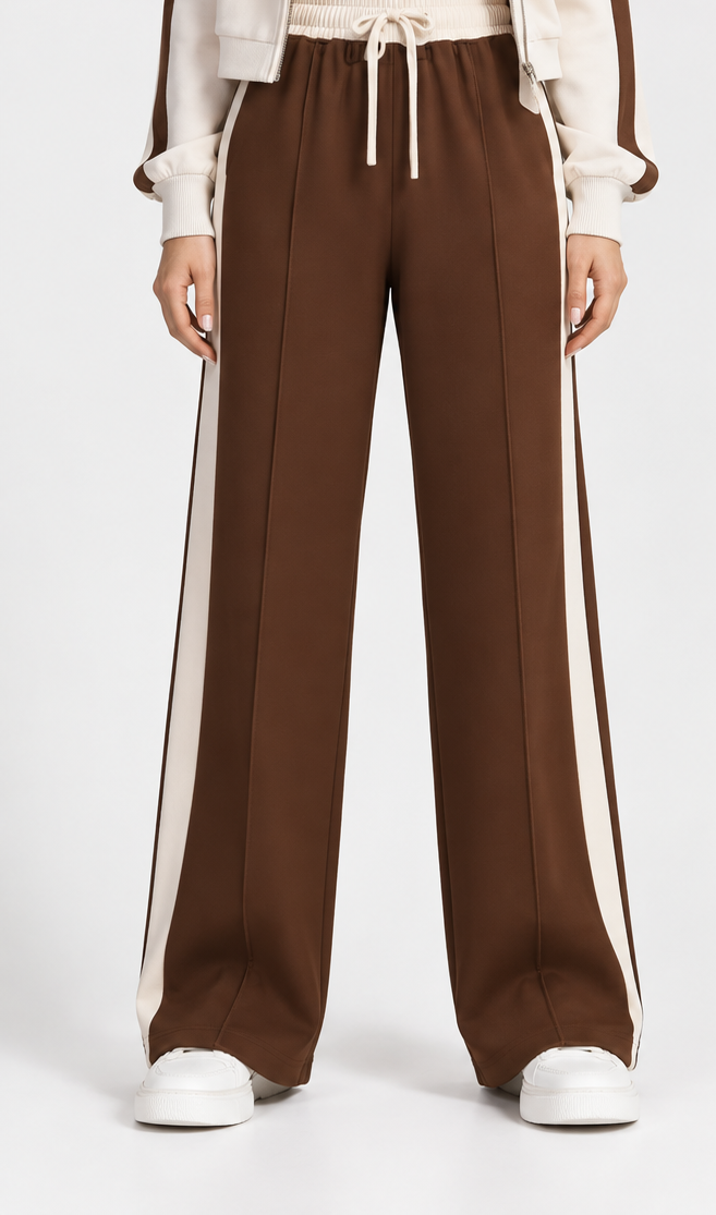 HIGH WAISTED WIDELEG SIDE PANNEL TROUSER FOR WOMEN- BROWN