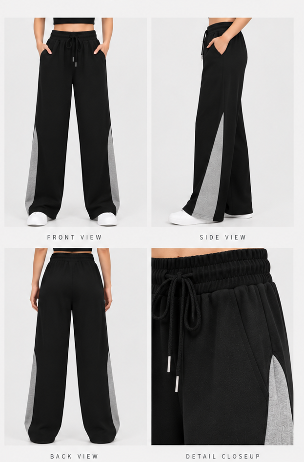 HIGH WAISTED WIDELEG LOOP TROUSER FOR WOMEN - BLACK