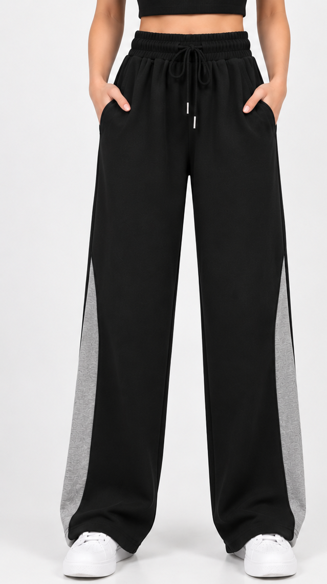 HIGH WAISTED WIDELEG LOOP TROUSER FOR WOMEN - BLACK