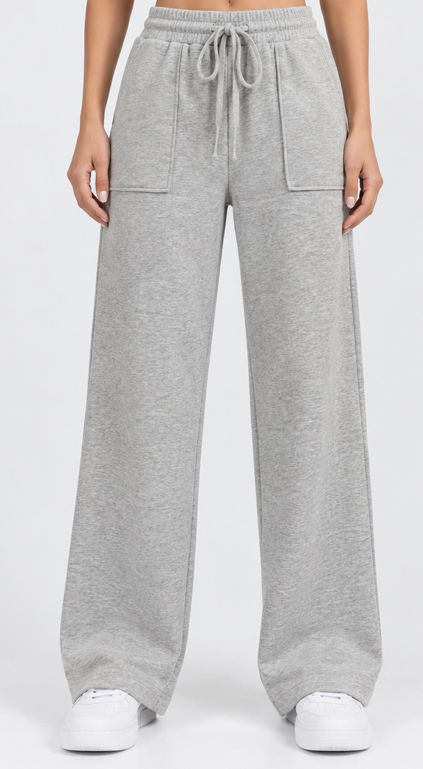 High Waisted Wide Leg Athletic Trouser | Upper Front Pocket Cargo | Grey