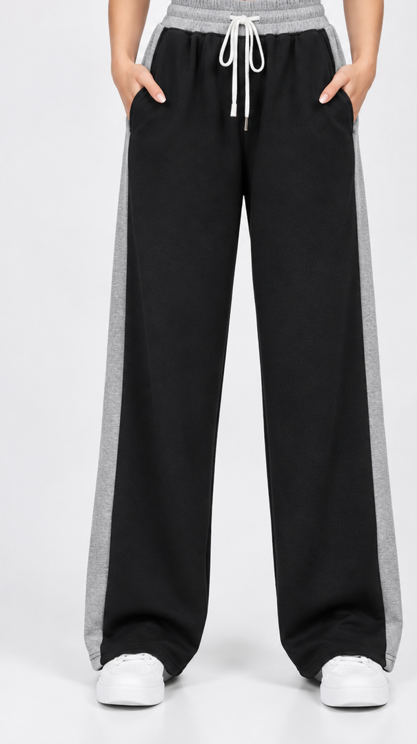 HIGH WAISTED WIDELEG SIDE PANNEL TROUSER FOR WOMEN - BLACK