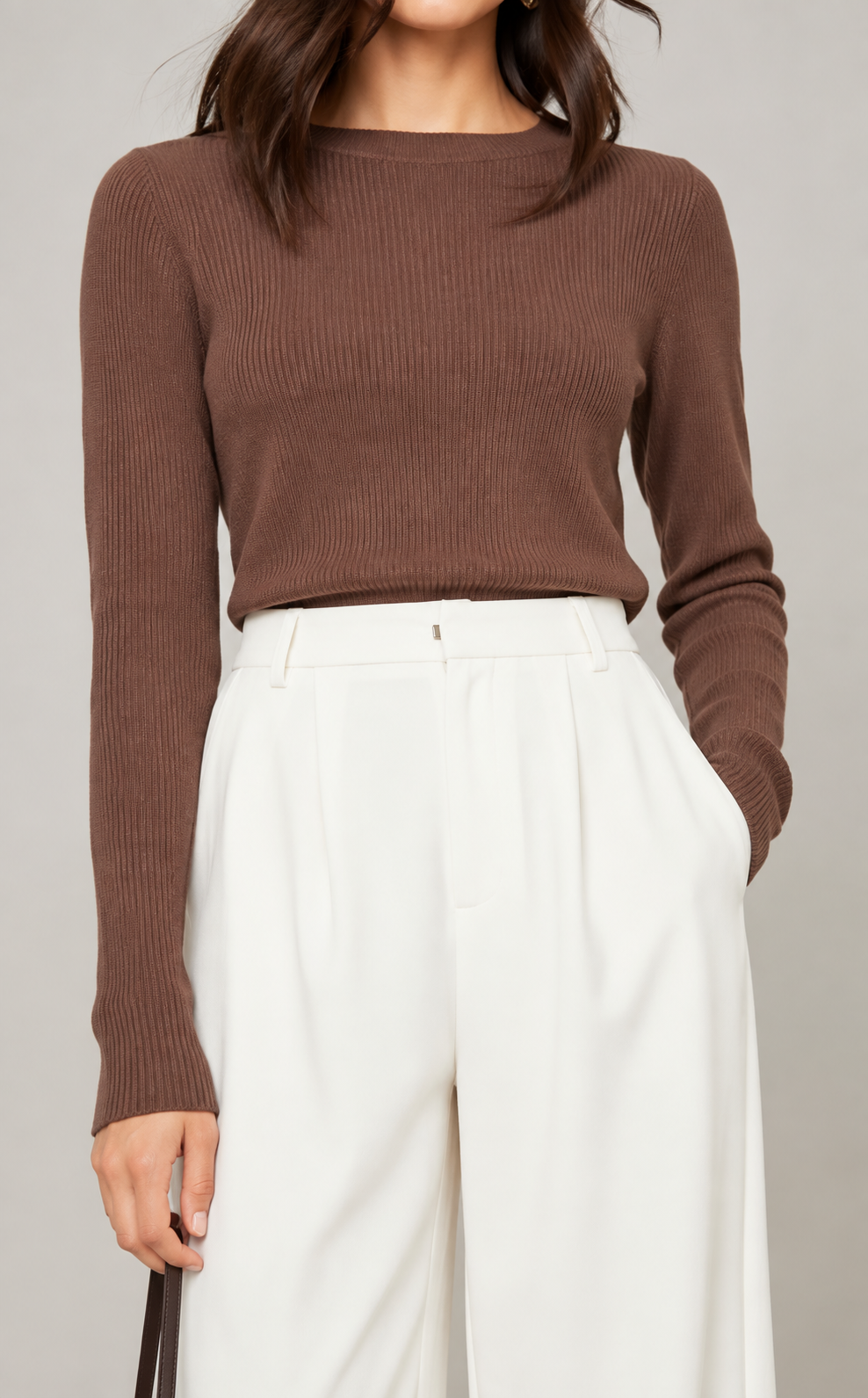 Simple Boat Neck Casual Long Sleeve shirt– Brown