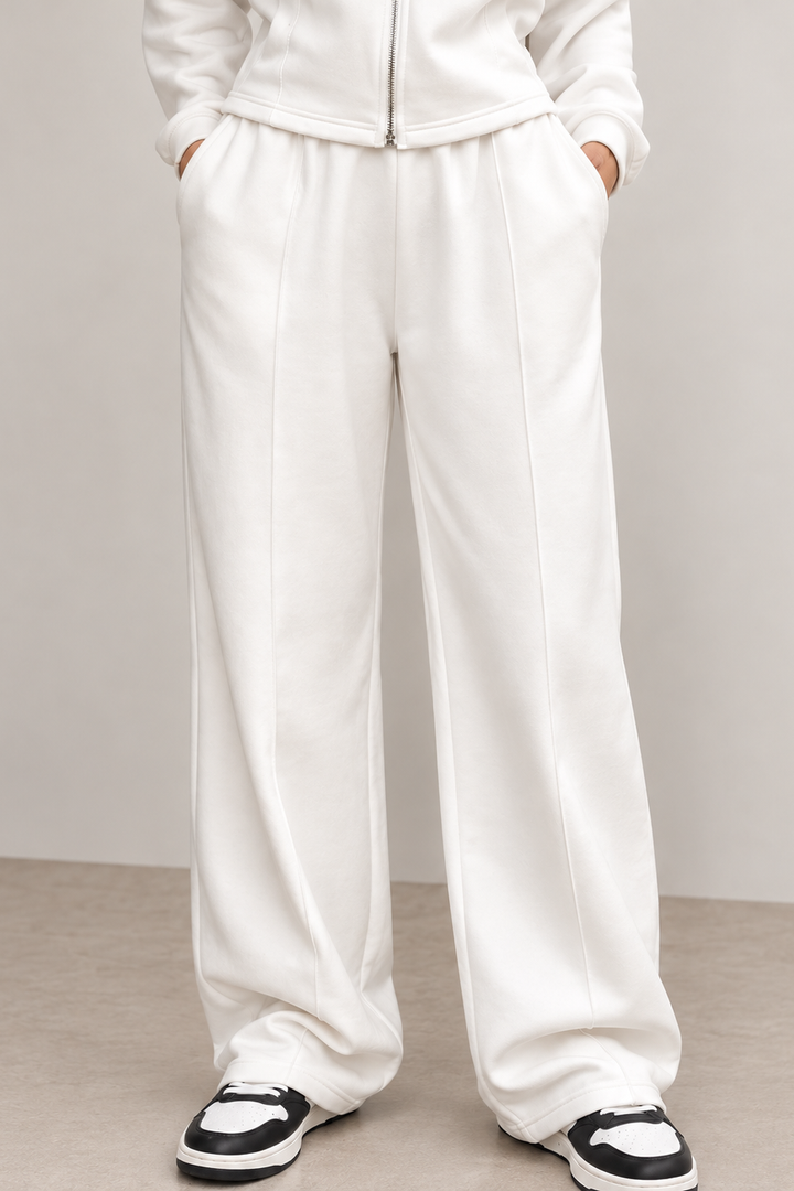 High Waisted- White  Straight line Trouser
