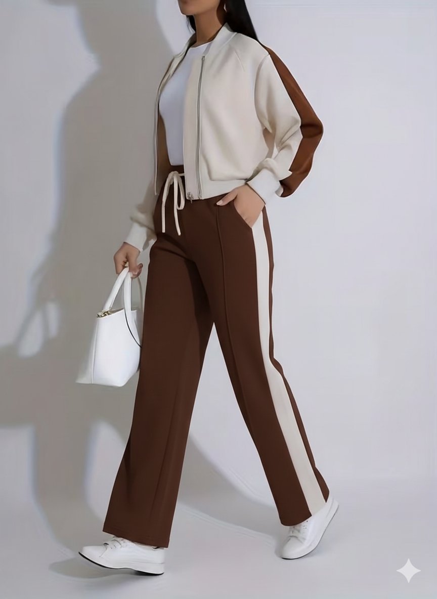 HIGH WAISTED WIDELEG SIDE PANNEL TROUSER FOR WOMEN- BROWN