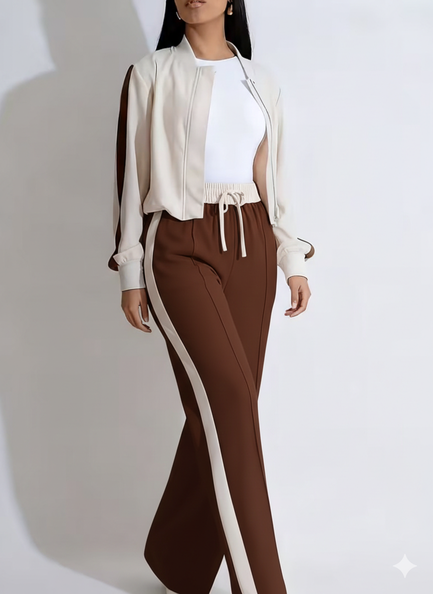 HIGH WAISTED WIDELEG SIDE PANNEL TROUSER FOR WOMEN- BROWN