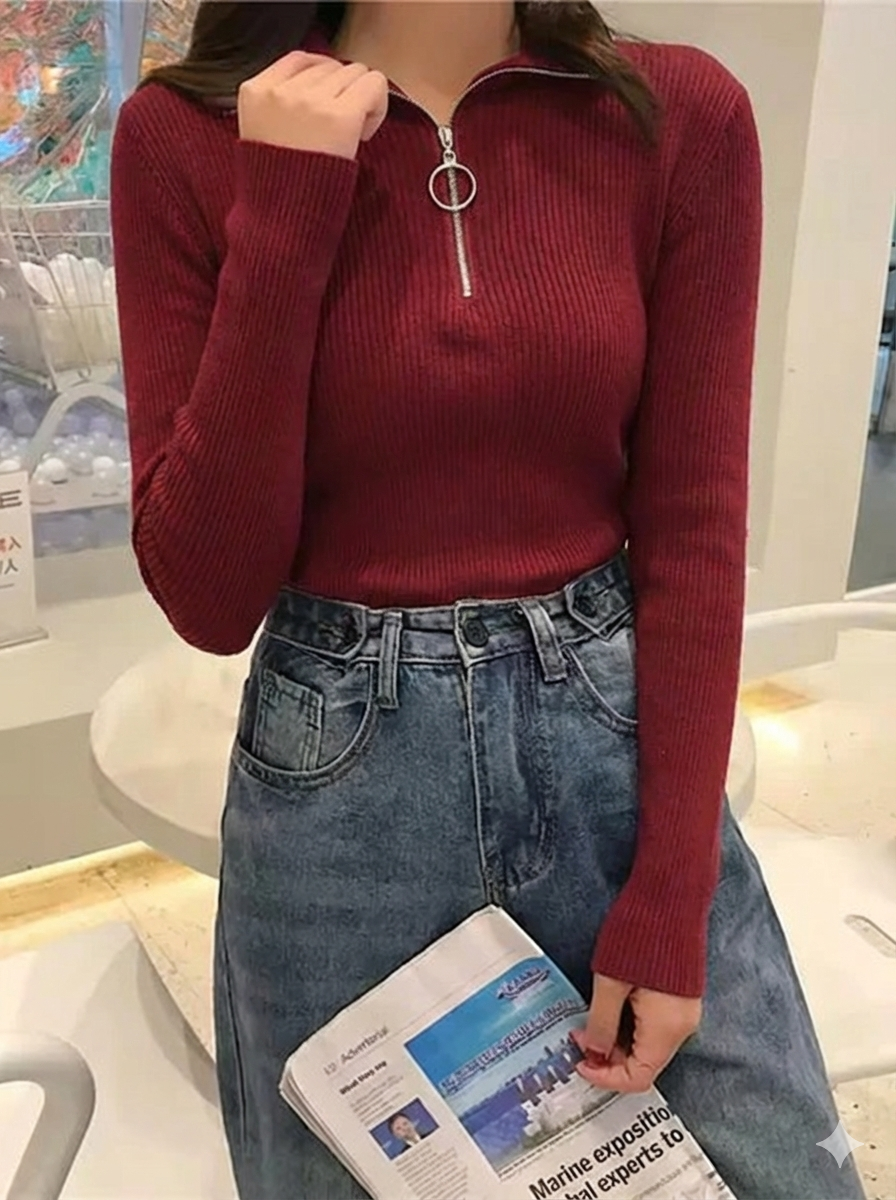 MOCKED NECK POLO ZIPPER – MAROON