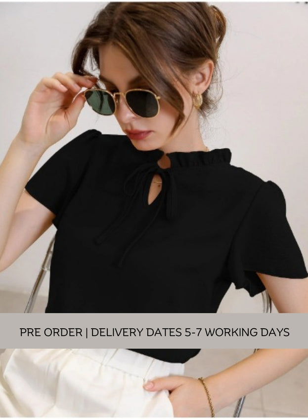 Casual Solid Shirts, Frill Neck | Umbrella Half Sleeves | Every Day Top