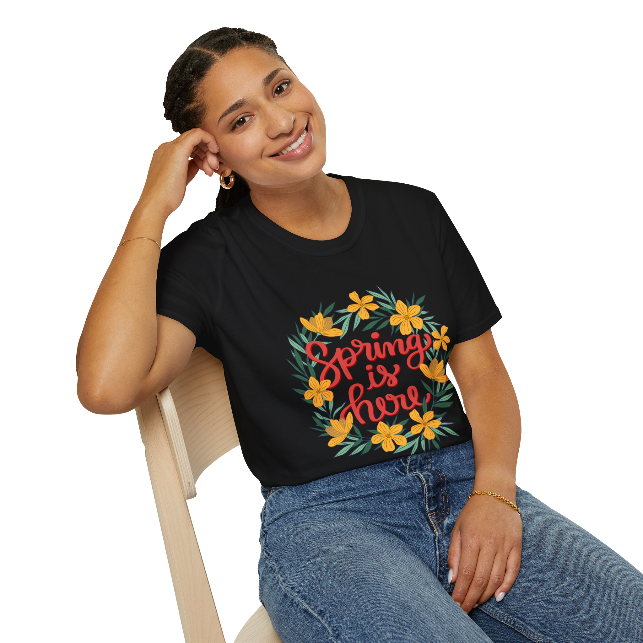 PRINTED DROP SHOULDER ROUND NECK TEE – BLACK – (Half Sleeves)